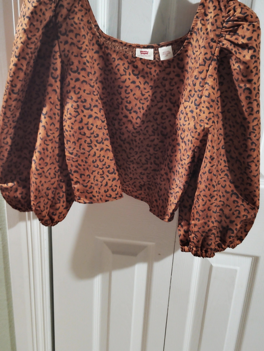 Levi's Women's Rust Brown Leopard Puff Sleeve Blouse